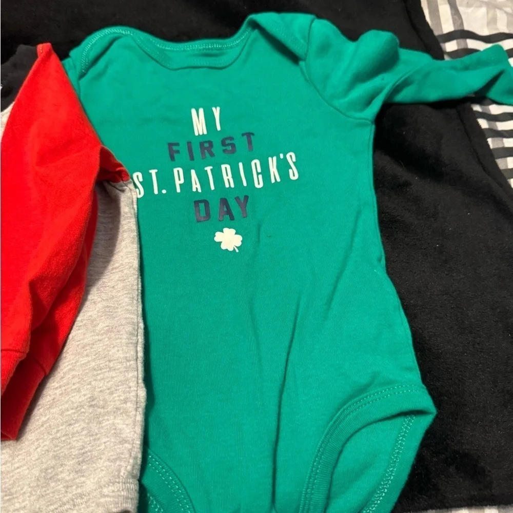 Baby’s First St Patrick’s Day and Valentine’s Day Onesies Never Worn. 12m
